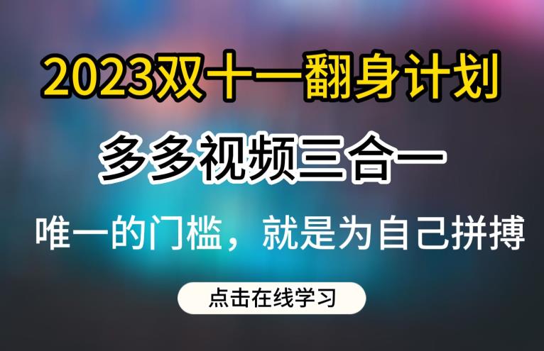 2023双十一翻身计划，多多视频带货三合一玩法教程【揭秘】-一起网赚吧