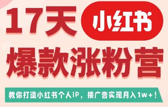 17天小红书爆款涨粉营（广告变现方向），教你打造小红书博主IP、接广告变现的-一起网赚吧