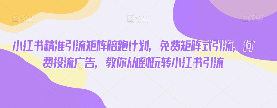 小红书精准引流矩阵陪跑计划，免费矩阵式引流，付费投流广告，教你从0到1玩转小红书引流-一起网赚吧