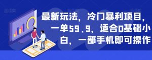 最新玩法，冷门暴利项目，一单59.9，适合0基础小白，一部手机即可操作【揭秘】-一起网赚吧