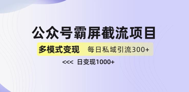 公众号霸屏截流项目+私域多渠道变现玩法，全网首发，日入1000+【揭秘】-一起网赚吧