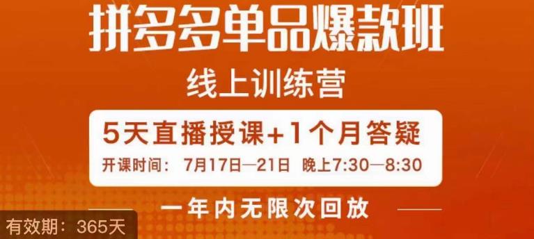 钟辰·拼多多单品爆款班，一个拼多多超级爆款养一个团队-一起网赚吧