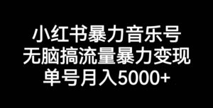 小红书暴力音乐号，无脑搞流量暴力变现，单号月入5000+-一起网赚吧