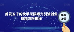 首发五千的快手无限曝光引流创业粉精准粉揭秘-一起网赚吧