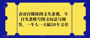 表哥自媒体图文头条课，今日头条账号图文玩法与细节，一个人一天搞50个文章-一起网赚吧
