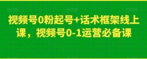 视频号0粉起号+话术框架线上课,视频号0-1运营必备课-一起网赚吧