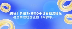【揭秘】价值3k的QQ小世界截流曝光引流精准粉创业粉（附脚本）-一起网赚吧