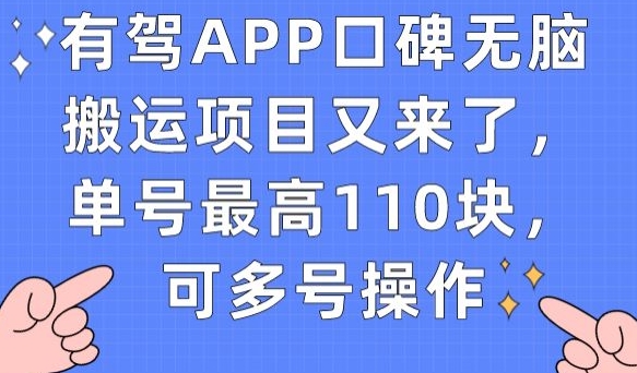 有驾APP口碑无脑搬运项目又来了，单号最高110块，可多号操作-一起网赚吧