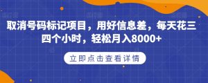 取消号码标记项目，用好信息差，每天花三四个小时，轻松月入8000+【揭秘】-一起网赚吧