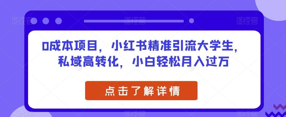 0成本项目，小红书精准引流大学生，私域高转化，小白轻松月入过万【揭秘】-一起网赚吧