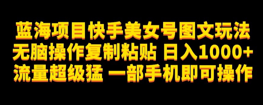 蓝海项目快手美女号图文玩法，无脑操作复制粘贴，日入1000+流量超级猛一部手机即可操作【揭秘】-一起网赚吧