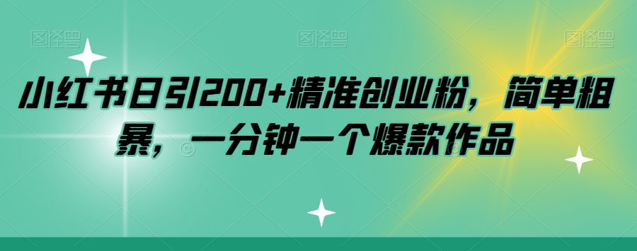 小红书日引200+精准创业粉，简单粗暴，一分钟一个爆款作品【揭秘】-一起网赚吧