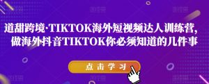 道甜跨境·TIKTOK海外短视频达人训练营,做海外抖音TIKTOK你必须知道的几件事-一起网赚吧