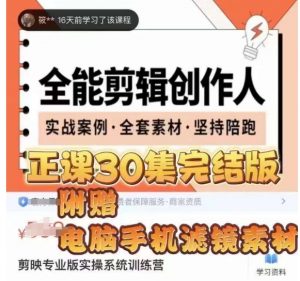 全能剪辑创作人，剪映专业版实操系统训练营，全面​提升剪映剪辑技巧-一起网赚吧