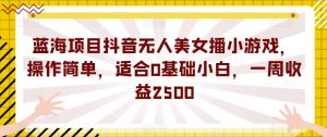 蓝海项目抖音无人美女播小游戏，操作简单，适合0基础小白，一周收益2500【揭秘】-一起网赚吧