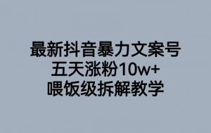 最新抖音暴力文案号，五天涨粉10w+，喂饭级拆解教学-一起网赚吧