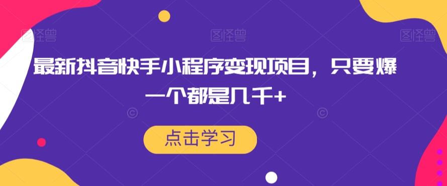 最新抖音快手小程序变现项目，只要爆一个都是几千+-一起网赚吧