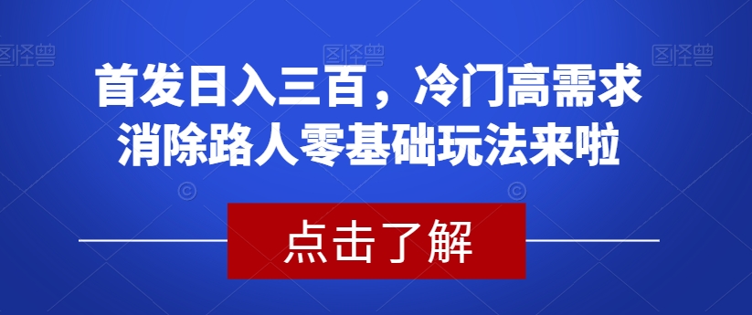 首发日入三百，冷门高需求消除路人零基础玩法来啦【揭秘】-一起网赚吧
