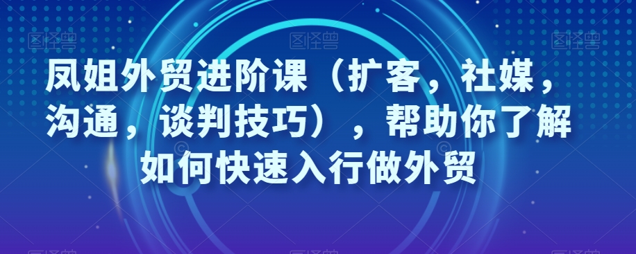 凤姐外贸进阶课（扩客，社媒，沟通，谈判技巧），帮助你了解如何快速入行做外贸-一起网赚吧