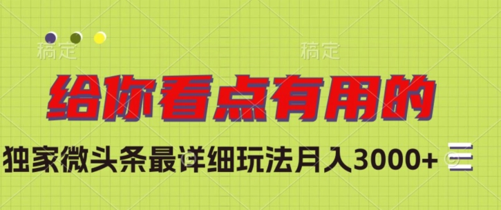 独家微头条最详细玩法，月入3000+【揭秘】-一起网赚吧