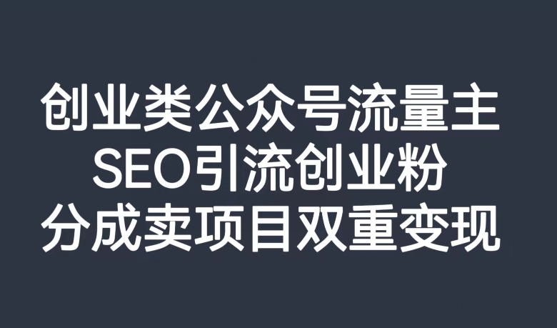 创业类公众号流量主，SEO引流创业粉，分成卖项目双重变现【揭秘】-一起网赚吧