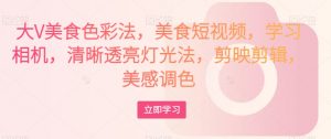 大V美食色彩法,美食短视频,学习相机,清晰透亮灯光法,剪映剪辑,美感调色-一起网赚吧