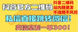 价值3000的技术！抖音二维码直跳微信！站内无限发不违规！-一起网赚吧