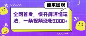 全网首发，慢开屏深情玩法，一条视频涨粉2000+【揭秘】-一起网赚吧
