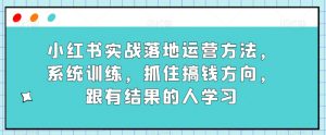 小红书实战落地运营方法，系统训练，抓住搞钱方向，跟有结果的人学习-一起网赚吧