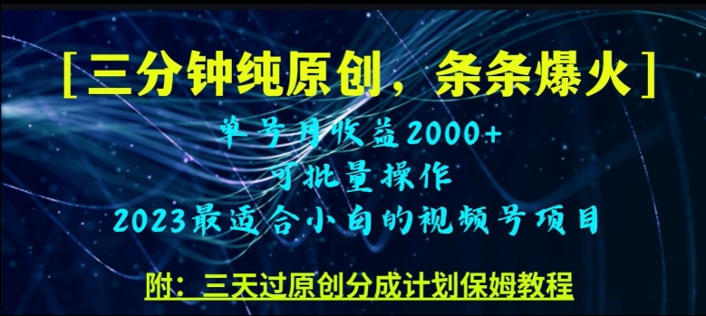 三分钟制作视频号纯原创，条条爆款，轻松月入过万【揭秘】-一起网赚吧