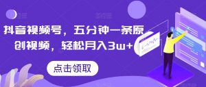 抖音视频号，五分钟一条原创视频，轻松月入3w+【独家秘诀，传授赚钱方法】【揭秘】-一起网赚吧