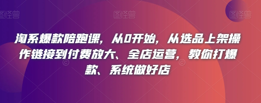 淘系爆款陪跑课，从0开始，从选品上架操作链接到付费放大、全店运营，教你打爆款、系统做好店-一起网赚吧