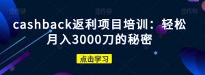 cashback返利项目培训：轻松月入3000刀的秘密-一起网赚吧