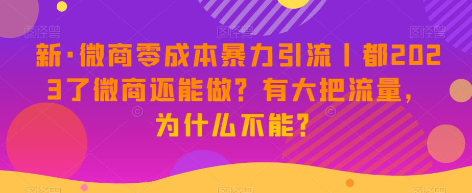 新·微商零成本暴力引流丨都2023了微商还能做？有大把流量，为什么不能？-一起网赚吧