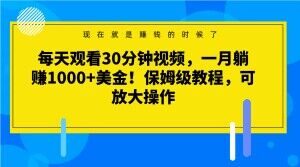 每天观看30分钟视频，一月躺赚1000+美金！保姆级教程，可放大操作【揭秘】-一起网赚吧