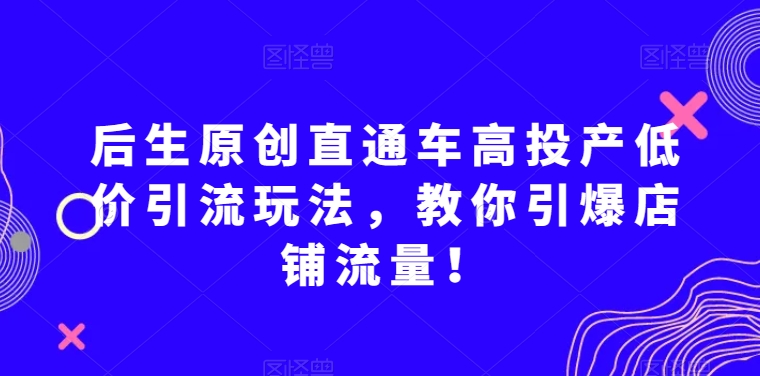 后生原创直通车高投产低价引流玩法，教你引爆店铺流量！-一起网赚吧