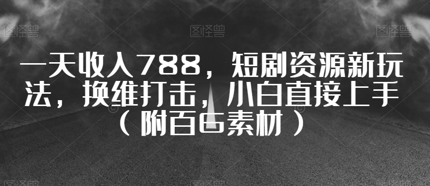 一天收入788，短剧资源新玩法，换维打击，小白直接上手（附百G素材）【揭秘】-一起网赚吧