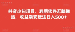 抖音小白项目，利用软件无脑搬运，收益裂变玩法日入500+【揭秘】-一起网赚吧