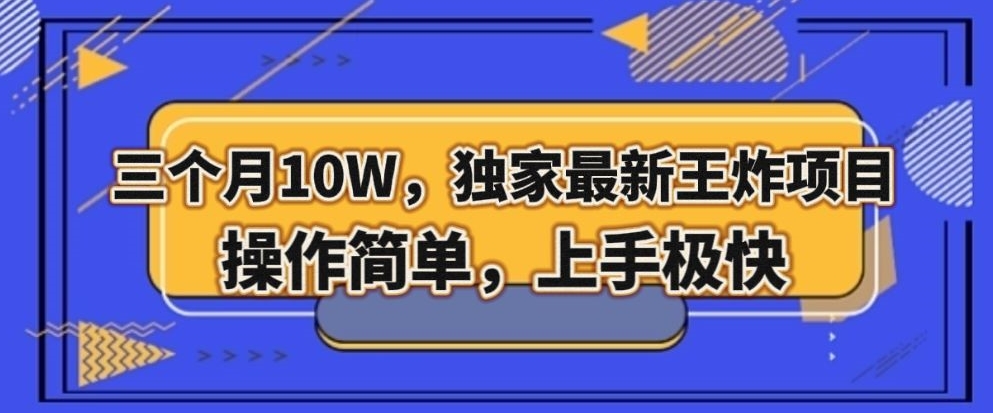 三个月10W，独家最新王炸项目！操作简单，上手极快【揭秘】-一起网赚吧