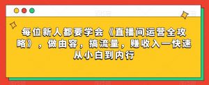 每位新人都要学会《直播间运营全攻略》,做由容,搞流量,赚收入一快速从小白到内行-一起网赚吧