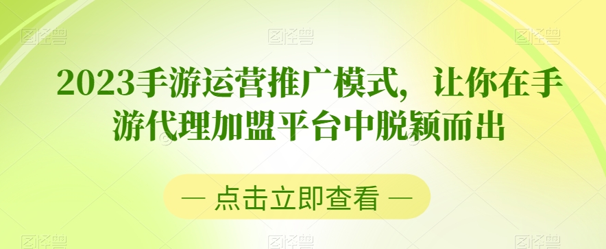 2023手游运营推广模式，让你在手游代理加盟平台中脱颖而出-一起网赚吧