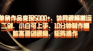 单条作品变现5000+、外网视频搬运二创，小白可上手，10分钟制作爆款高原创视频，矩阵操作【揭秘】-一起网赚吧