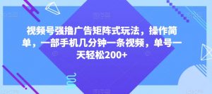 视频号强撸广告矩阵式玩法,操作简单,一部手机几分钟一条视频,单号一天轻松200+【揭秘】-一起网赚吧