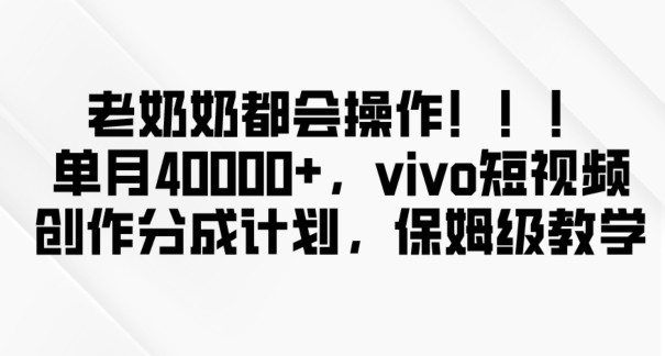 老奶奶都会操作，新平台无脑操作，单月40000+，vivo短视频创作分成计划【揭秘】-一起网赚吧