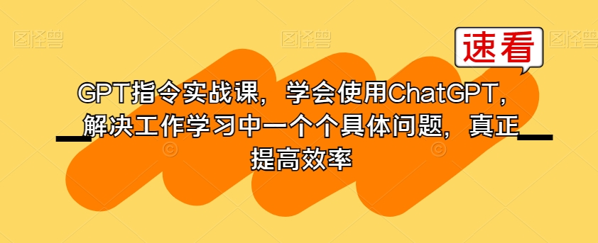GPT指令实战课，学会使用ChatGPT，解决工作学习中一个个具体问题，真正提高效率-一起网赚吧