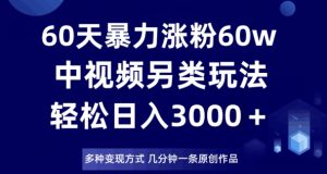 60天暴力涨粉60W，中视频另类玩法，日入3000＋，几分钟一条原创作品多种变现方式-一起网赚吧