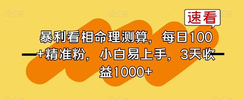 暴利看相命理测算，每日100+精准粉，小白易上手，3天收益1000+【揭秘】-一起网赚吧