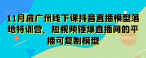 11月底广州线下课抖音直播模型落地特训营，短视频锤爆直播间的平播可复制模型-一起网赚吧