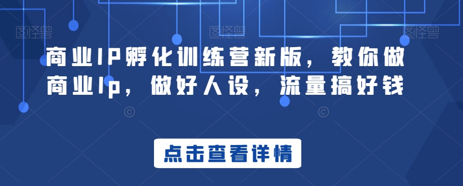 商业IP孵化训练营新版，教你做商业Ip，做好人设，流量搞好钱-一起网赚吧