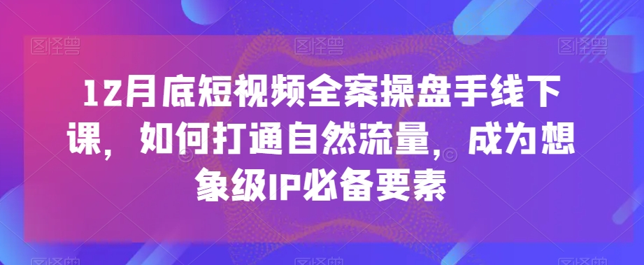 12月底短视频全案操盘手线下课，如何打通自然流量，成为想象级IP必备要素-一起网赚吧